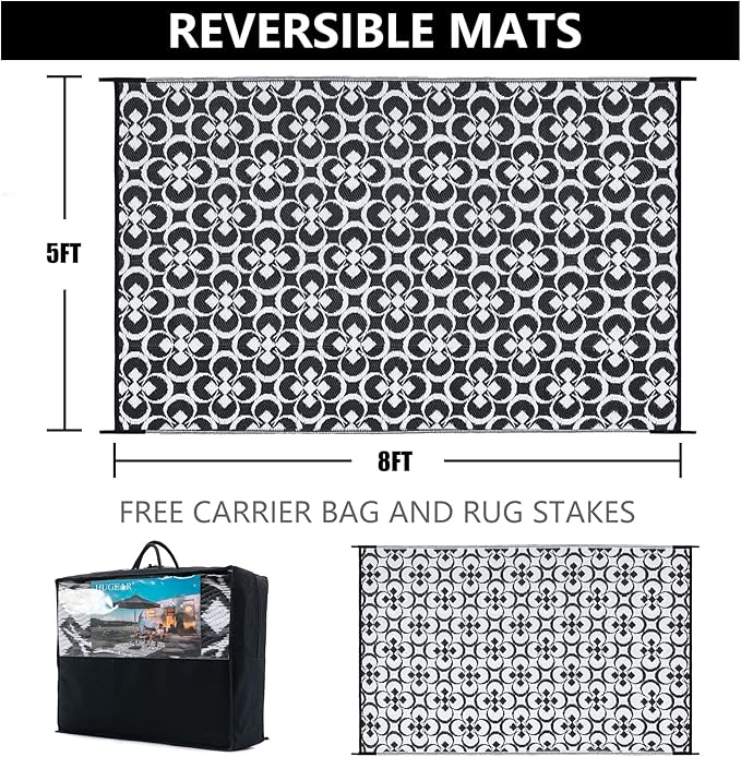 HUGEAR Outdoor Rug, Large Waterproof Outdoor Area Rug, Reversible Portable - Image 2