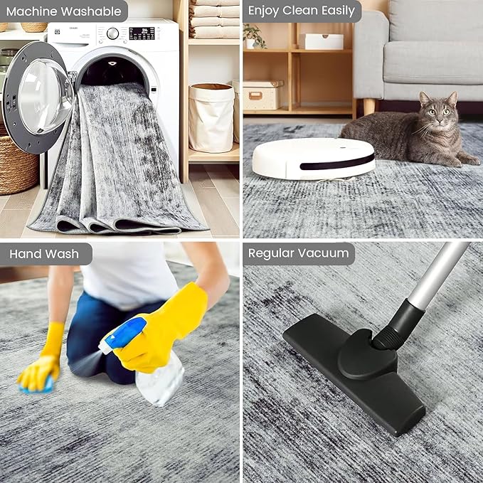 Toneed Abstract Area Rug Modern Washable Rug Soft Non Slip Rug Low Pile - Image 8