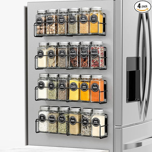 VITEVER Magnetic Spice Rack, 4 Pack, 24 Square Glass Jars by VITEVER