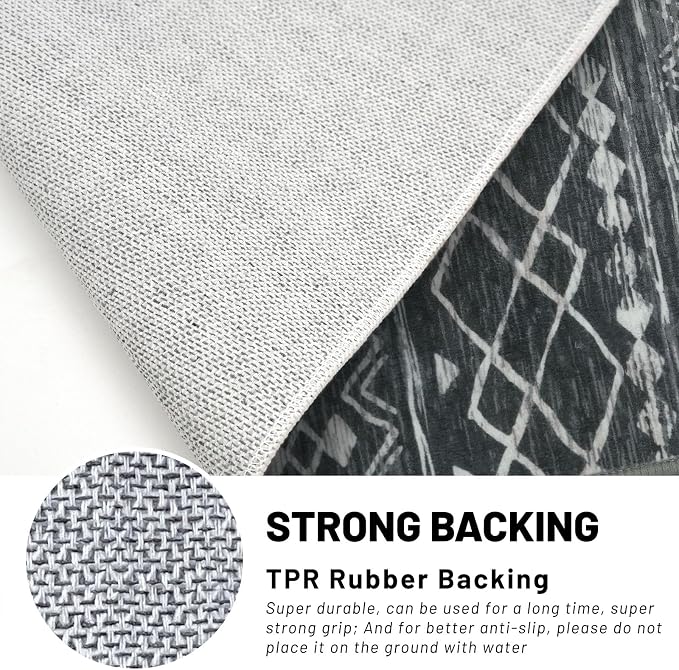 KUTA 3x5 Entryway Rug, Dark Grey Beige Non-Slip Washable Low-Pile Boho Moroccan - Image 6