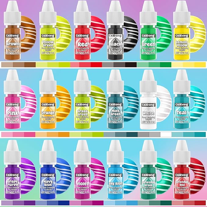 Food Coloring Liquid - 18 Vibrant Colors Food Dye Colorantes Para Reposteria, Highly Concentrated Cake Decorating Food Coloring for Icing, Cake, Baking, Frosting, Easter Egg, Macaron, Slime - 6ml