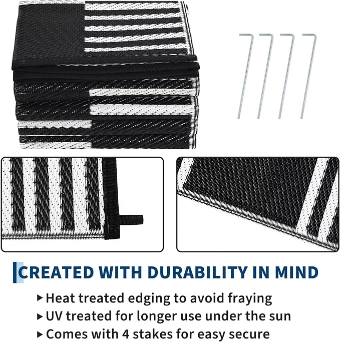 Garvee Waterproof Outdoor Rug 10x14, Checkered Foldable Plastic Straw Patio - Image 4