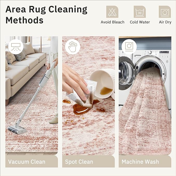 Soalmost 5x7 Area Rugs Pink Low Pile Indoor Washable Trendy Faded Style Rugs - Image 5