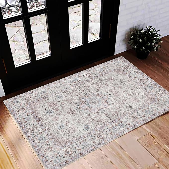 CHAMPLANT Washable Area Rug 2'x3' Door Mat Vintage Distressed Doormat Indoor by CHAMPLANT