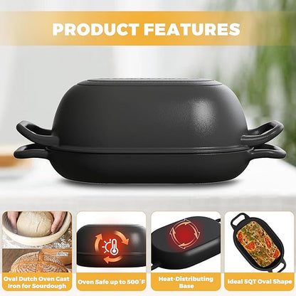 Oval Dutch Oven for Bread Baking 12 x 8 Inch, Pre-Seasoned Cast Iron Bread Oven - Image 4