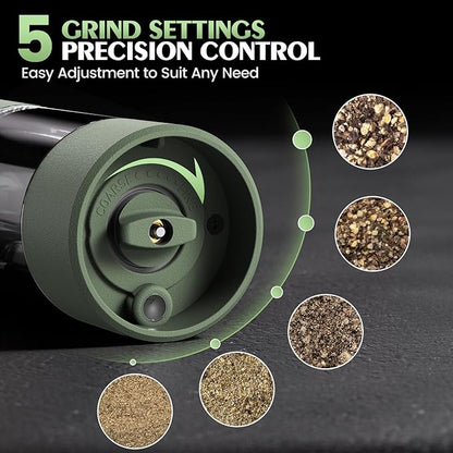 Salt and Pepper Grinder Set Mom Gifts, Electric Automatic Green Salt Pepper - Image 2