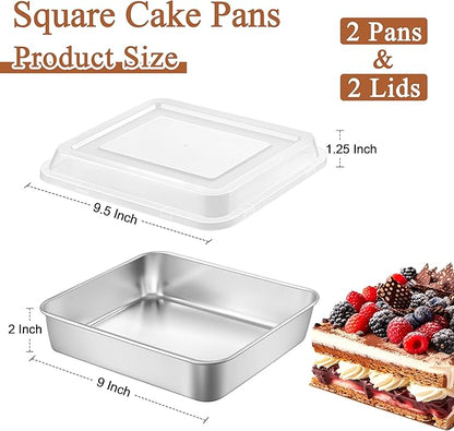 LIANYU 9 x 9 Inch Square Baking Pan, 2 Pack Stainless Steel Square Cake Pan Set - Image 2