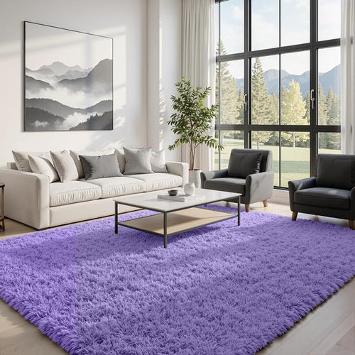 8x10 Area Rugs for Living Room Rug: Soft Fluffy Shag Purple Rugs for Bedroom - Image 2