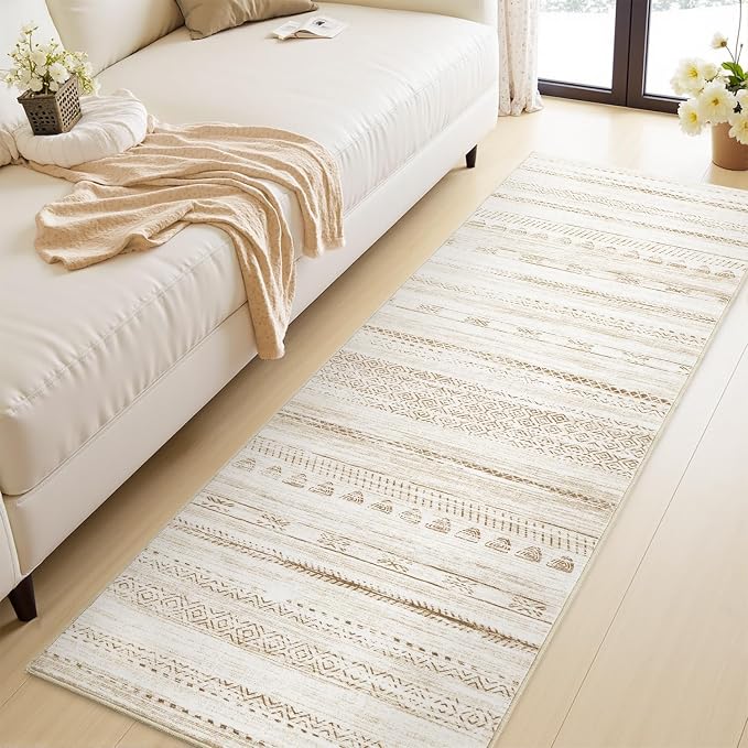 2x6 Runner Rug Machine Washable Non Slip Area Rug Distressed Neutral Moroccan - Image 3