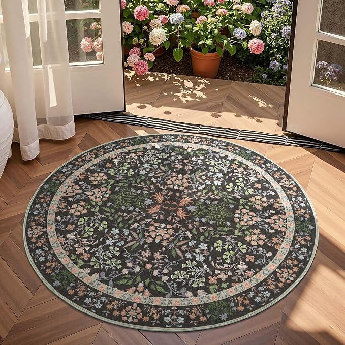 jinchan Zenith Round Rug 5ft Area Rug Soft 5'Round Floral Aesthetic Rug - Image 3