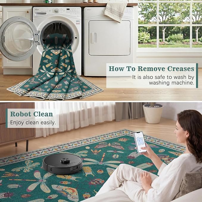 DCX 6x9 Washable Insect Rug, Vintage Gothic Deep Teal Rug - Image 5