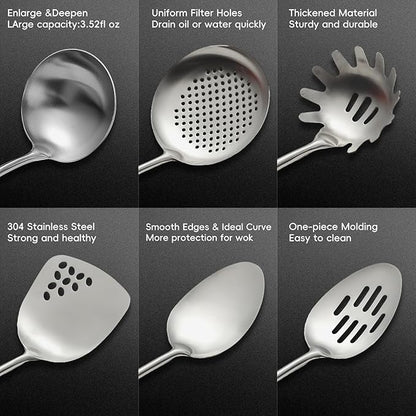 Izurok 18/10 Stainless Steel Kitchen Utensils Set, 6 Piece Cooking Utensils - Image 4