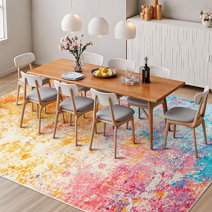 Rugflix 5x8 Area Rugs for Living Room, Washable Colorful Rainbow Rug - Image 4
