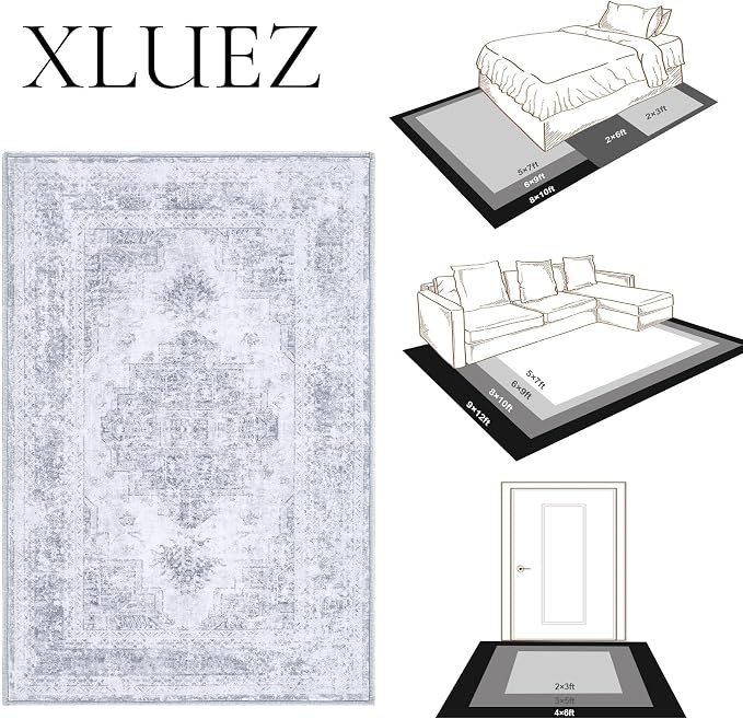 XLUEZ Area Rug 9x12 Living Room Rug, Machine Washable Vintage Distressed - Image 8