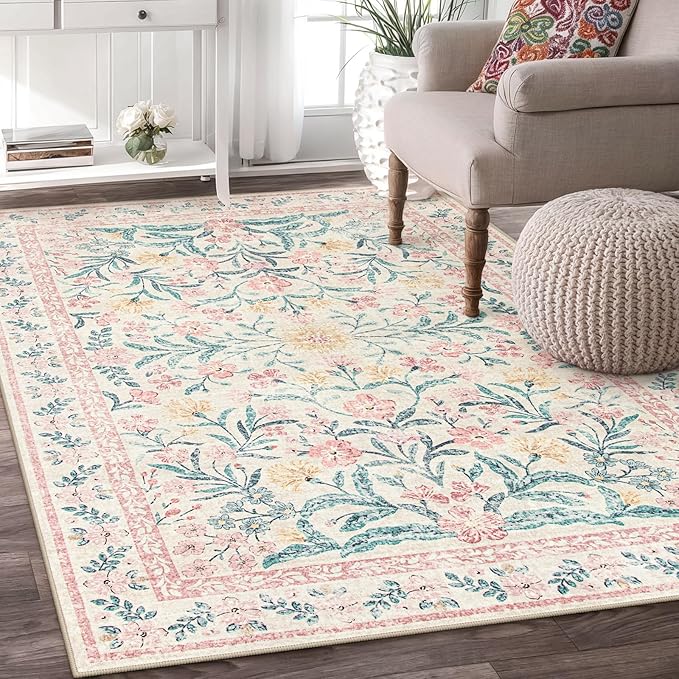 Wonnitar Pink Rugs for Nursery, 5x7 Washable Rug for Bedroom Girls, Boho Soft - Image 4