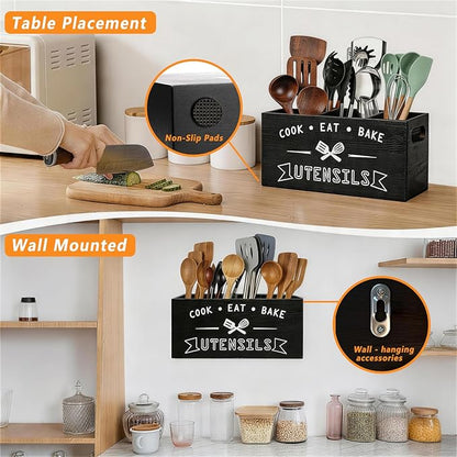 Large and Durable Wooden Kitchen Utensil Holder - Image 5