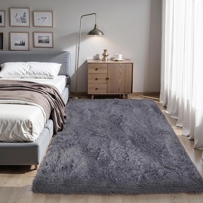 KICHOWUA Thick Area Rug 5x7 Grey Fluffy Shag - Image 6