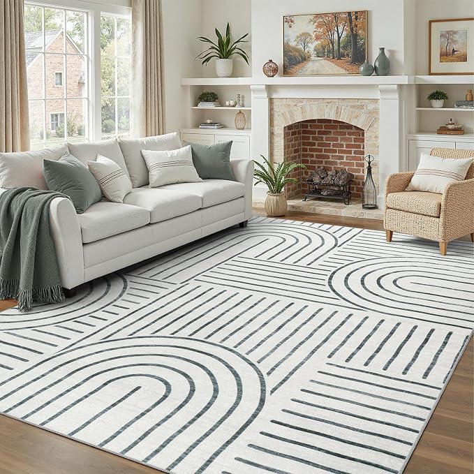 DCX Abstract Machine Washable 9x12 Rug, Soft Low Pile Non Slip Carpet, Kid & by DCXWashableRug
