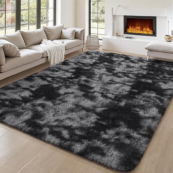 BENRON Fluffy Tie-dye Black Rugs by BENRON