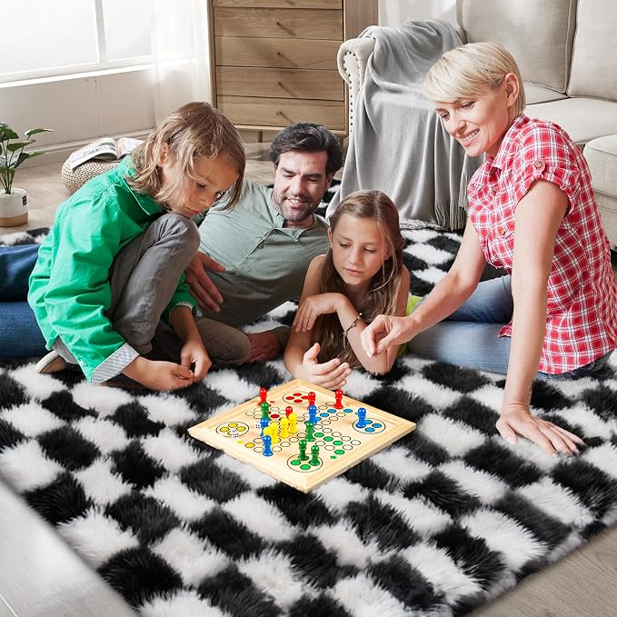 Checkered Area Rugs for Bedroom Living Room, 6x9 Black and White Fluffy Soft - Image 3
