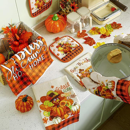 Fanfanwin 10 Pcs Fall Thanksgiving Turkey Kitchen Decor Set Kitchen Towels Pot - Image 8