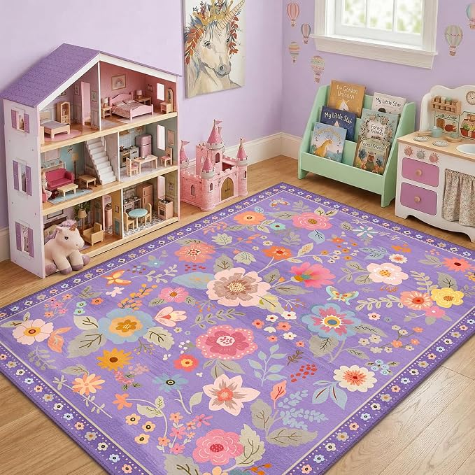 RELEANY Floral 5x7 Area Rugs Washable Print Boho Cute Carpet Non Slip Flower - Image 2