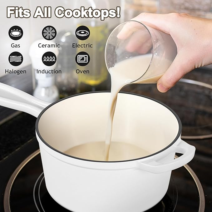 1 QT Enameled Cast Iron Saucepan, Leonyo Sauce Pan - Image 5