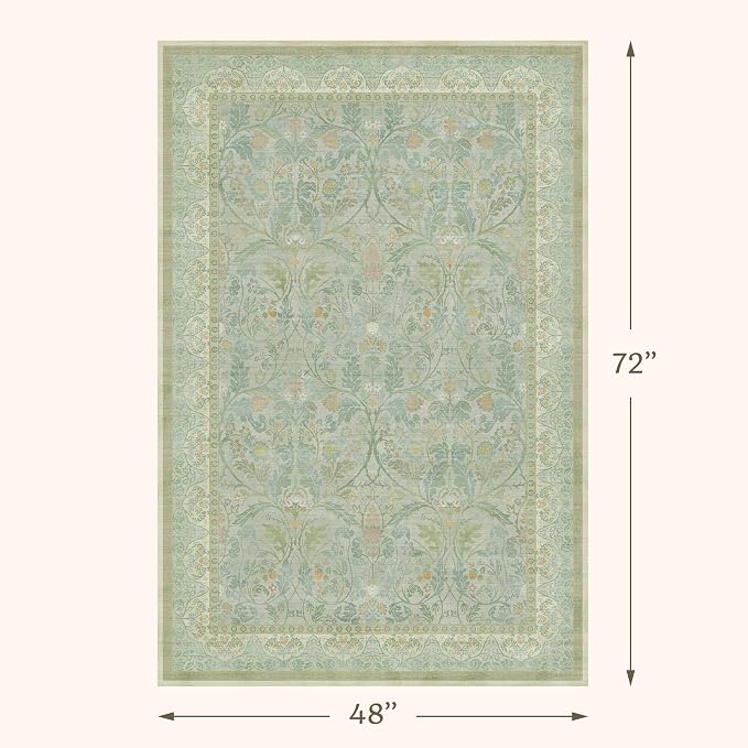 4x6 Cottagecore Living Room Area Rug, Machine Washable Floral Large Door Mats - Image 2