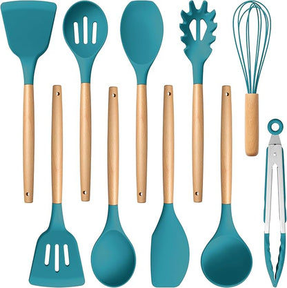 E-far Blue Silicone Cooking Utensils Set, 10-Piece Kitchen Utensils Set by E-far
