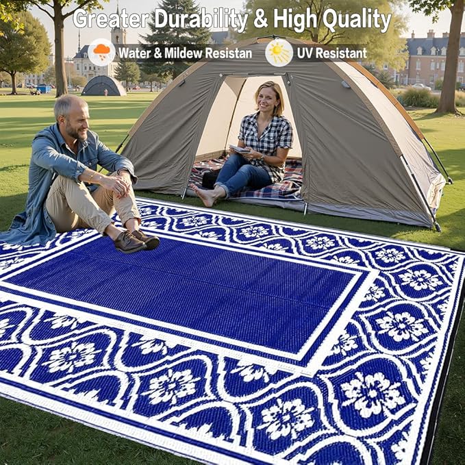 HUGEAR Plastic Outdoor Rug 6'x9' Waterproof Camping Carpet Outside Area Rug - Image 4