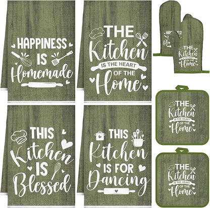 Leinuosen 8 Pcs Kitchen Towels and Oven Mitts Sets Pot Holders Dishcloths Set by Leinuosen