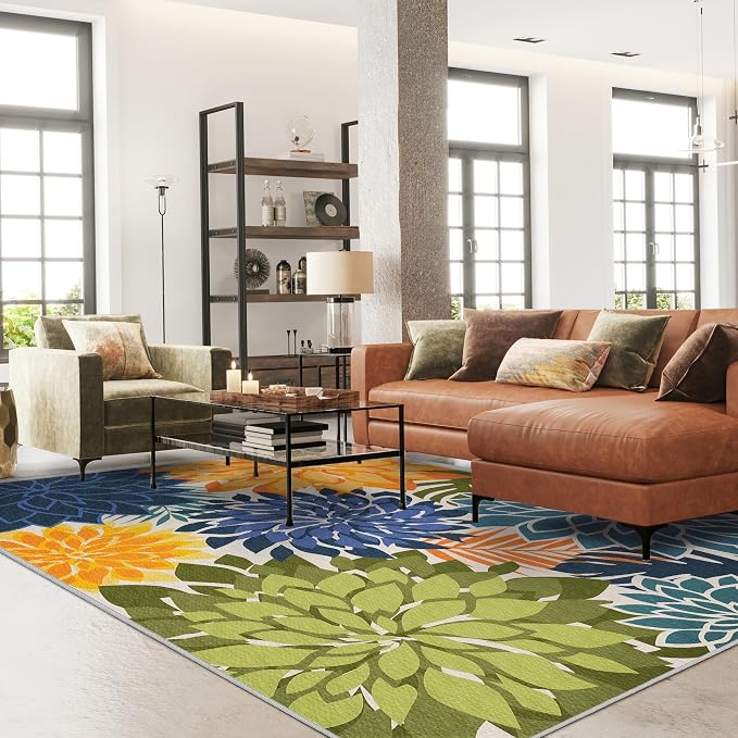 Colorful 6x9 Outdoor Area Rug Washable Multicolored Patio Rug Tropical - Image 2