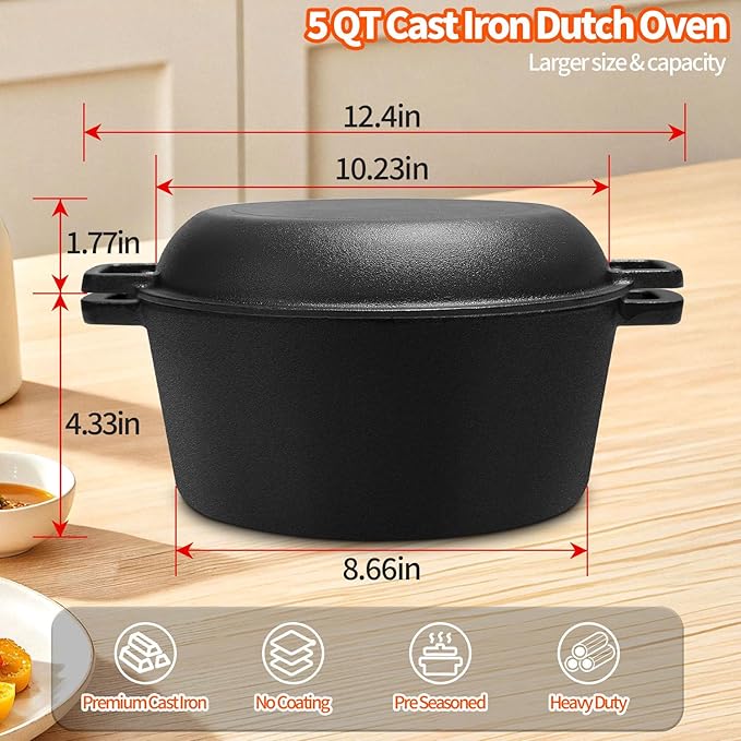5 Qt Cast Iron Dutch Oven for Bread Baking, Sourdough Dutch Oven - Image 7