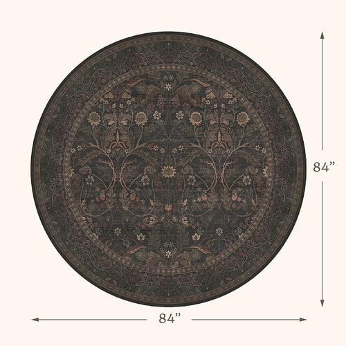 7ft Round Rug for Living Room, Moody Farmhouse Floral Circle Area Rug, Washable - Image 2