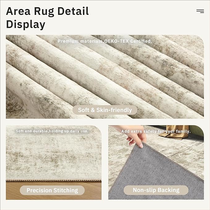 Soalmost 5x5 Beige Gray Round Rug 5ft Living Room Circle Rug Vintage Round Area - Image 6