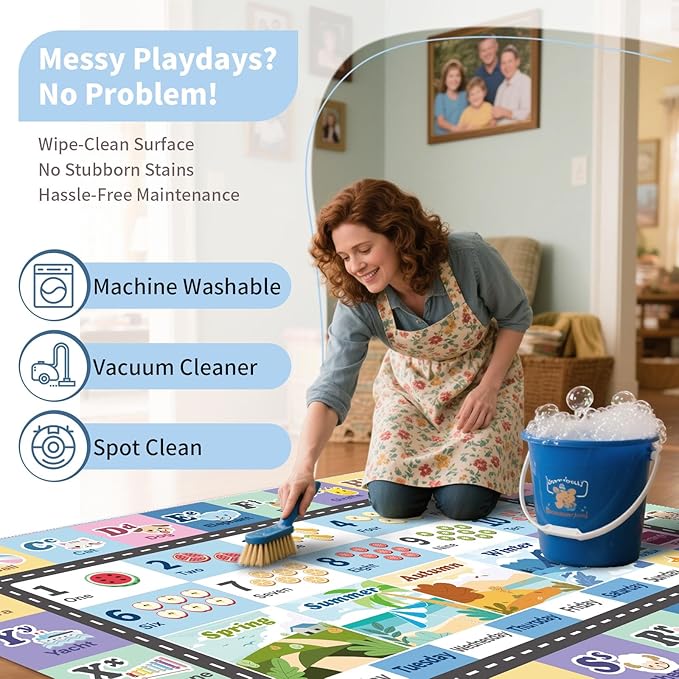 Kids ABC Rug for Playroom, Classroom Alphabet Area Carpet Playmat, Washable - Image 4