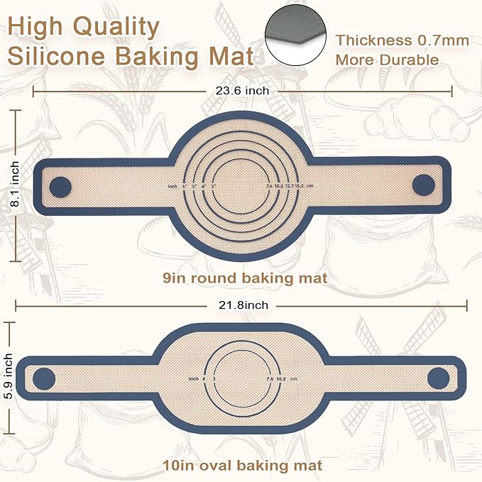 Bread Making Tools and Supplies, inclued Round Baking Mat and Oval Baking Mat - Image 2