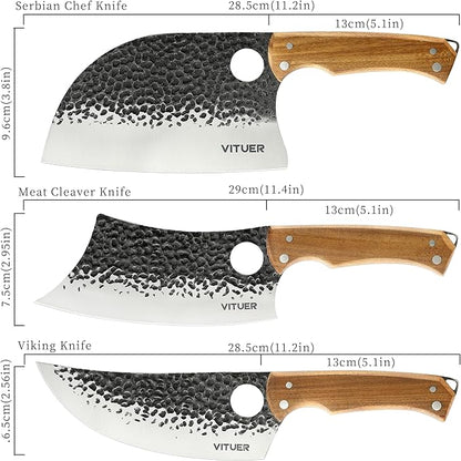 9 PCS Butcher Viking Camping Knife Set, 6.5" Viking Knife, 3 Knife Sheath - Image 2