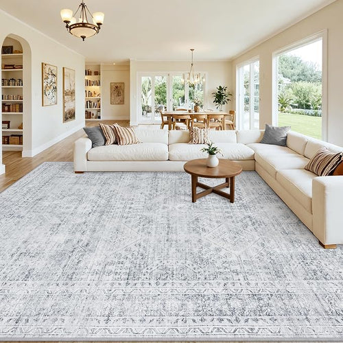 10x14 Area Rug for Living Room: Vintage Boho Neutral Washable Rug Indoor Soft by Luxturiy
