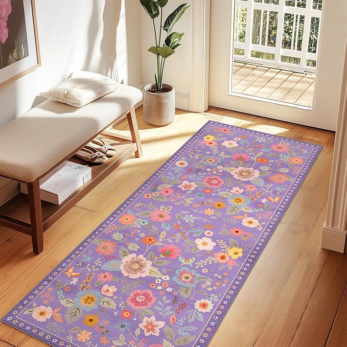 RELEANY Floral 2x8 Area Rugs Washable Print Boho Cute Carpet Non Slip Flower - Image 6