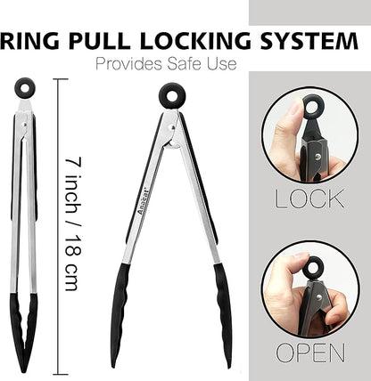 Anaeat 3 Pack 7" Mini Non-Stick Silicone Locking Tongs - Image 6