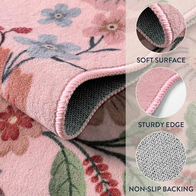 Lahome Floral Living Room Rugs, Non-Slip Washable Rugs Throw Boho Rug - Image 7