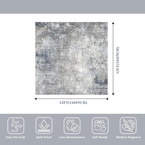 12x12 Extra Large Square Rug Modern Neutral Abstract Living Room Carpet - Image 2