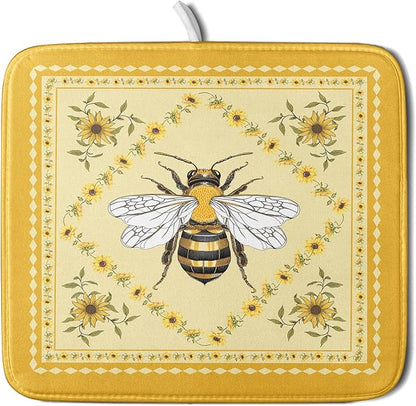 Giwawa Sunflower Bee Dish Drying Mat, Summer Rustic Sunshine Floral Dish by Giwawa