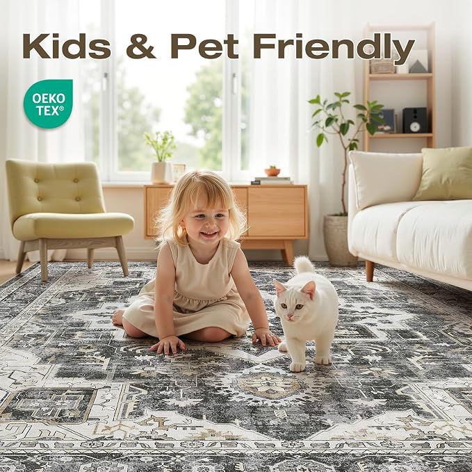 6x9 Area Rugs for Living Room, Washable Non Slip Vintage Distressed Stain - Image 4