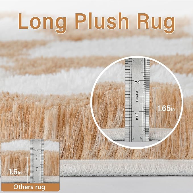 PureCozy 6x9 Area Rugs for Living Room Brown Soft Shag Checkered Large Rug - Image 2