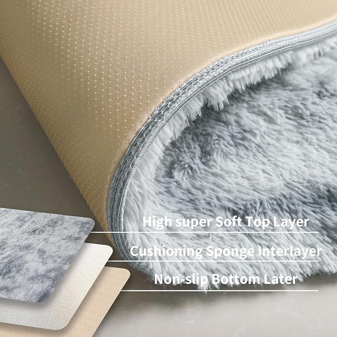 KICHOWUA Area Rug 5x7 Light Grey Fluffy Shag - Image 4