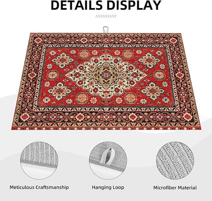 Royal Red Moroccan Dish Drying Mat Old Red Persian Carpet Texture Abstract - Image 2