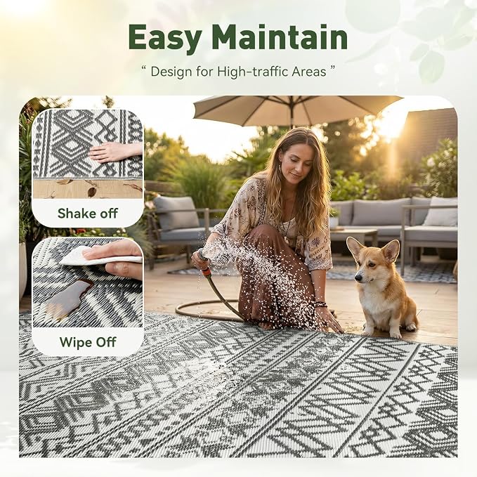 MontVoo Outdoor Rug Carpet Waterproof 10x14 Outdoor Patio Rug Mat Reverisble - Image 8