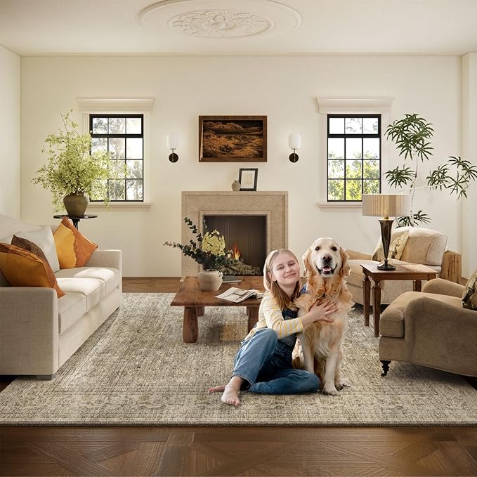 Machine Washable Rugs for Living Room: 8x10 Area Rugs for Bedroom Vintage Stain - Image 6
